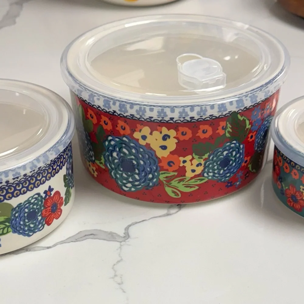 The Pioneer Woman Dazzling Dalhia Ceramic Food Storage Bowls -